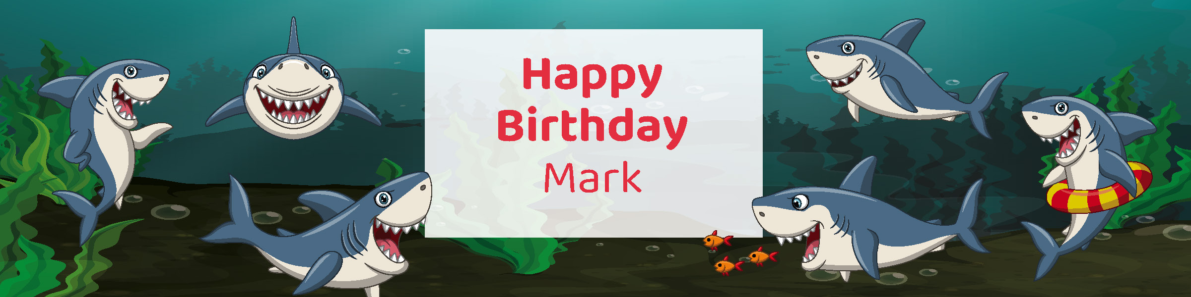 Shark birthday party printable 4-foot banner personalized with boy's name from Instant Party Kit