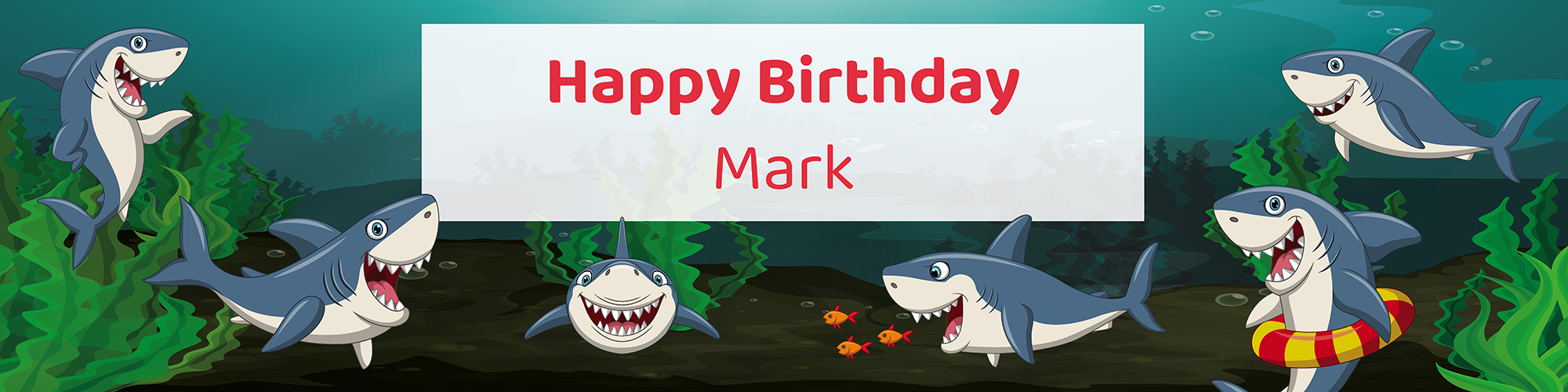 Shark birthday party printable water bottle label personalized with boy's name from Instant Party Kit