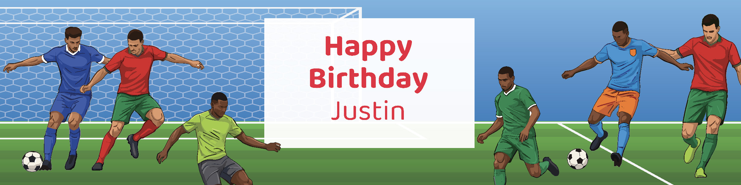 Kids soccer birthday party printable 4-foot banner personalized with child's name from Instant Party Kit