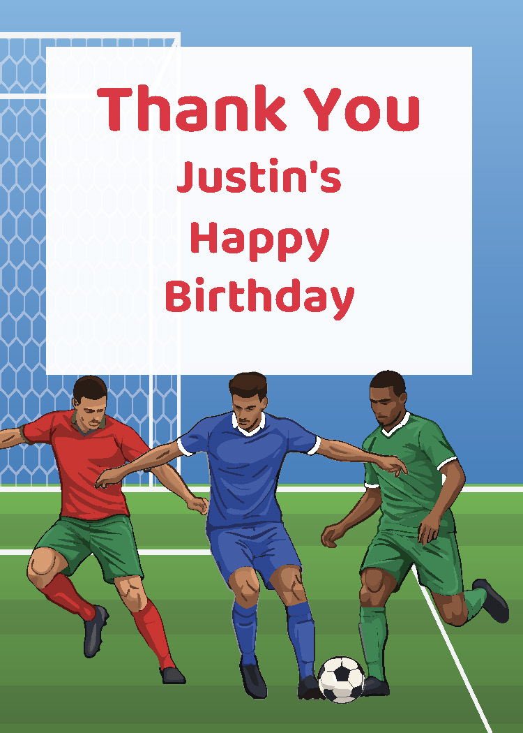 Kids soccer birthday party printable water bottle label personalized with child's name from Instant Party Kit