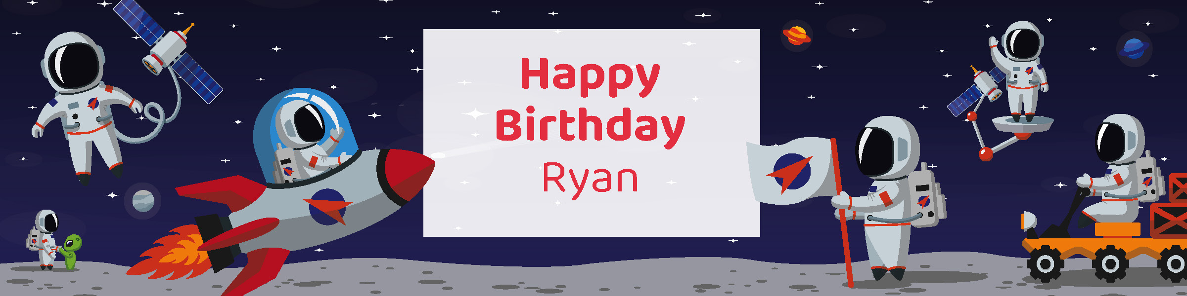 Personalized kids space birthday party printable water bottle label with custom name from Instant Party Kit