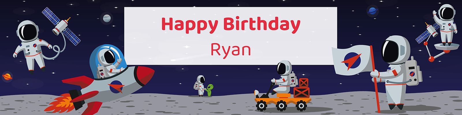 Personalized kids space birthday party printable 4-foot banner with custom name from Instant Party Kit