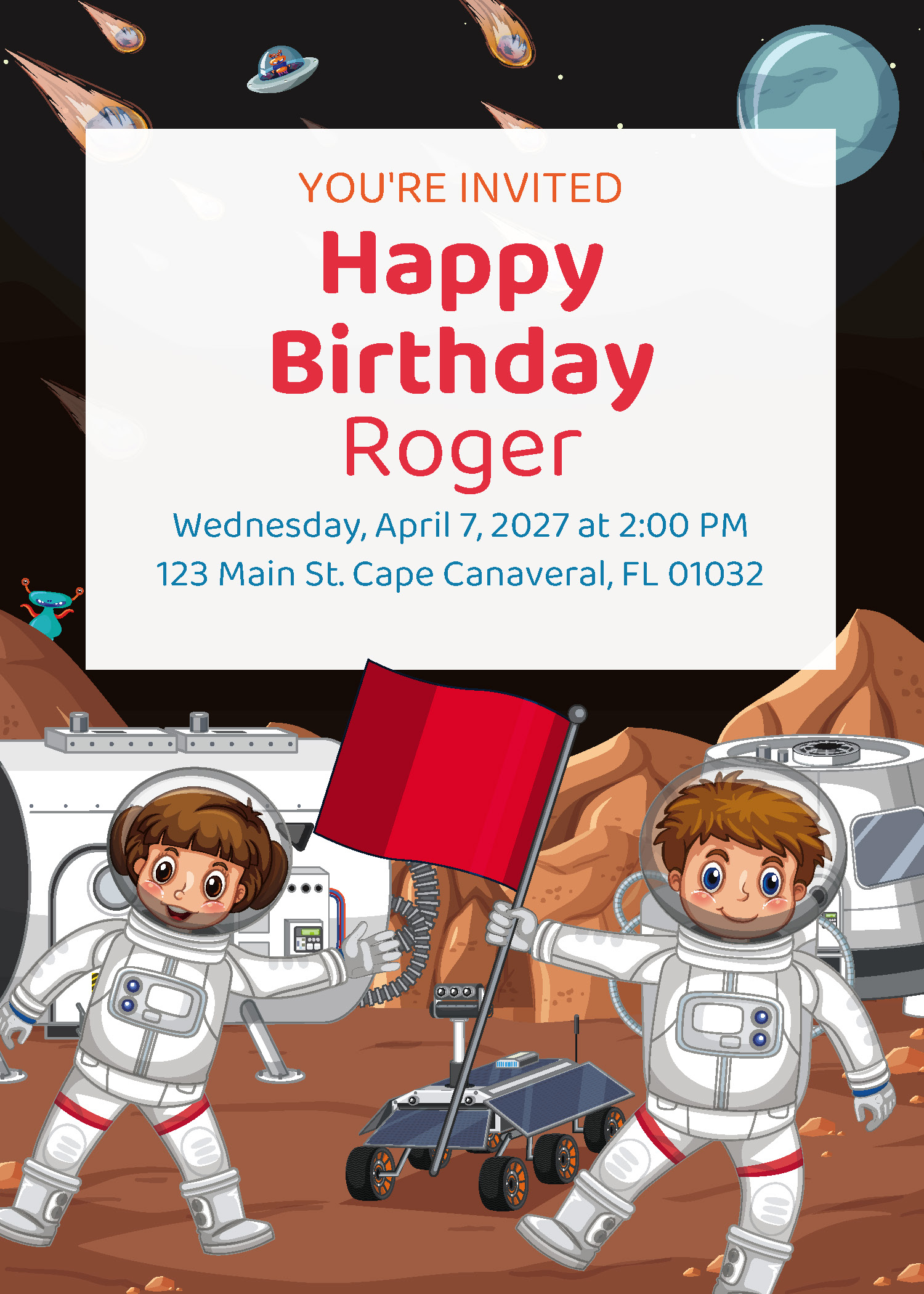 Space explorer mission birthday party printable invitation — Instant Party Kit