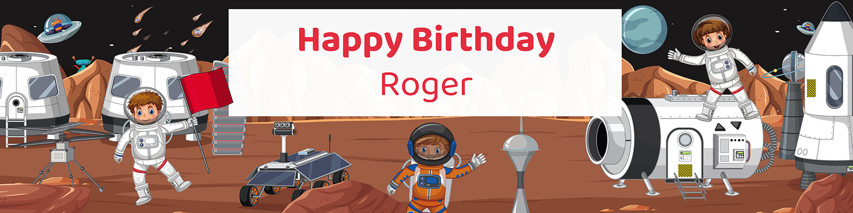 Space explorer mission personalized 4-foot birthday party banner printable