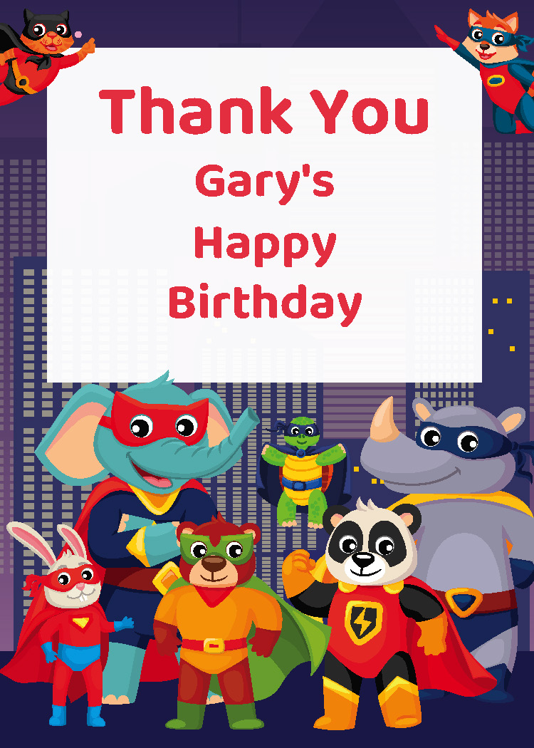 Superhero animal squad personalized birthday party thank you tag printable