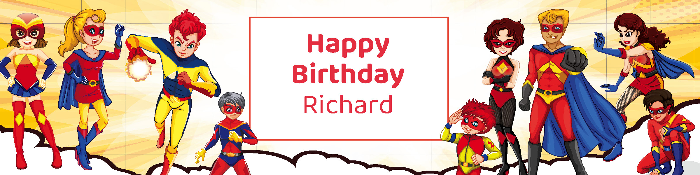 Personalized boys superhero birthday party printable water bottle label with custom name from Instant Party Kit