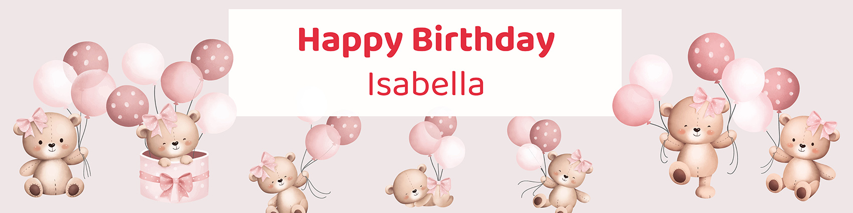 Girls teddy bear birthday party printable 4-foot banner personalized with child's name from Instant Party Kit