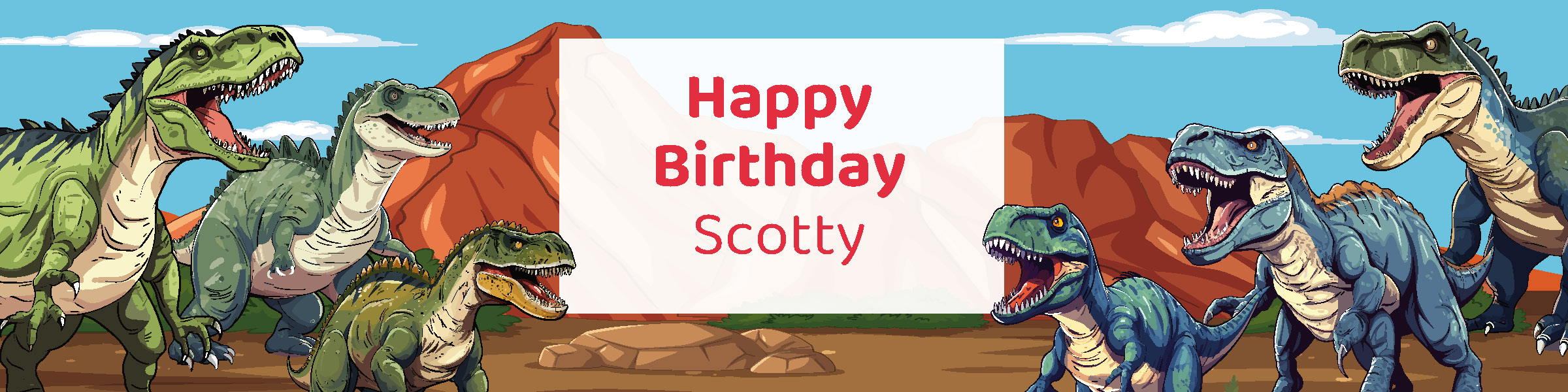 T-Rex birthday party printable 4-foot banner personalized with boy's name from Instant Party Kit