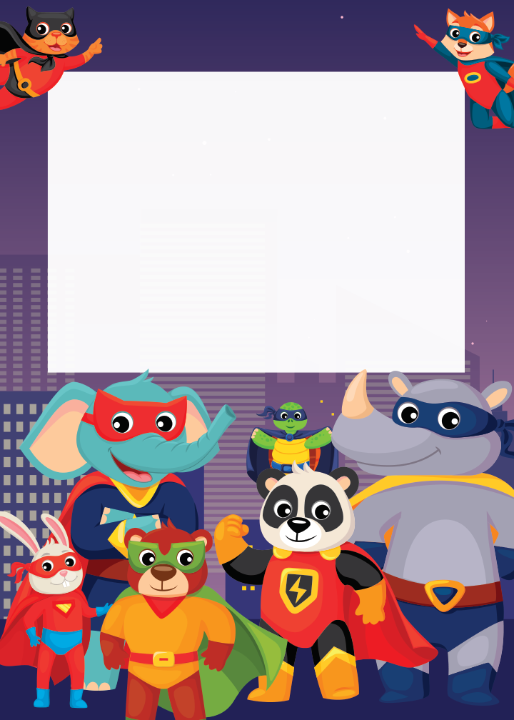 Superhero Animal Squad birthday party printable preview
